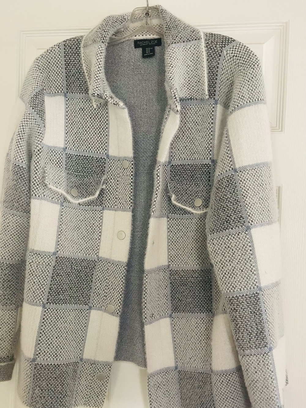 Rachel Zoe Gray & White Checked Teddy Shacket